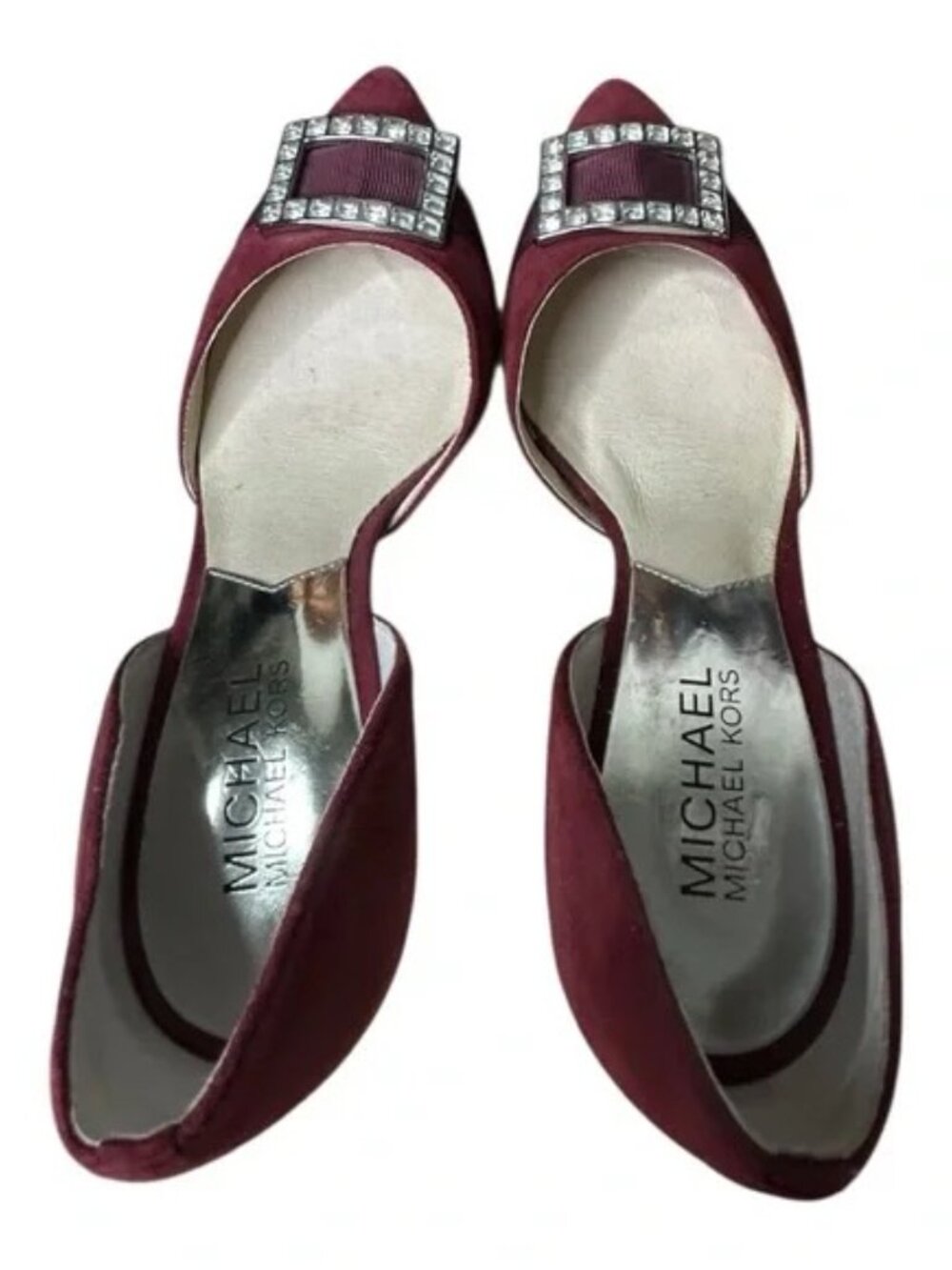 Michael Kors Burgundy Suede Kitten Heels with Rhinestone Buckle – Size 5M - Picture 3 of 8